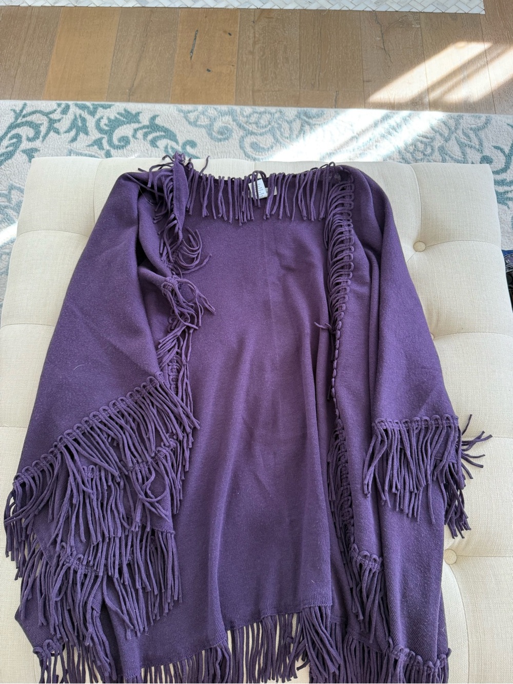 Purple Fringe Open Front Women's Poncho Jacket